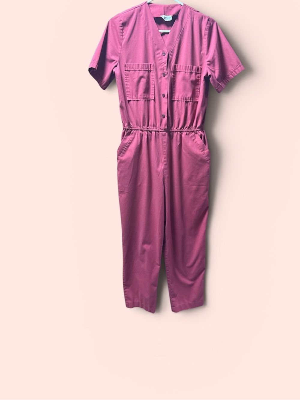 Vintage Pink Button-Front Utility Jumpsuit - Picture 2 of 5